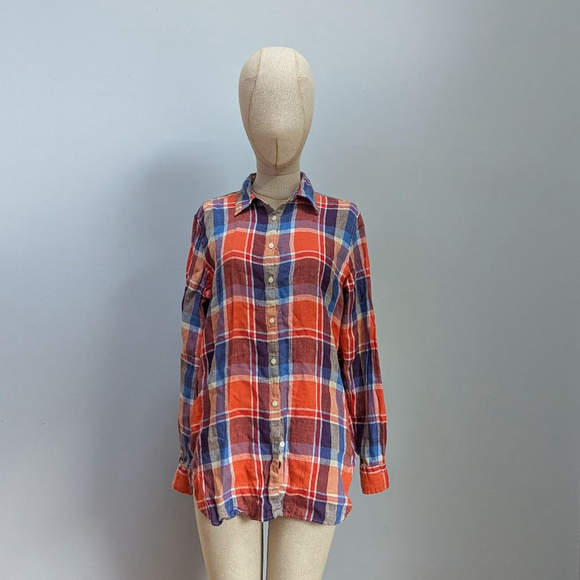 Lauren Ralph Lauren Tops - Lauren Ralph Lauren Black Label Orange Plaid Linen Button Down Shirt - Mediun